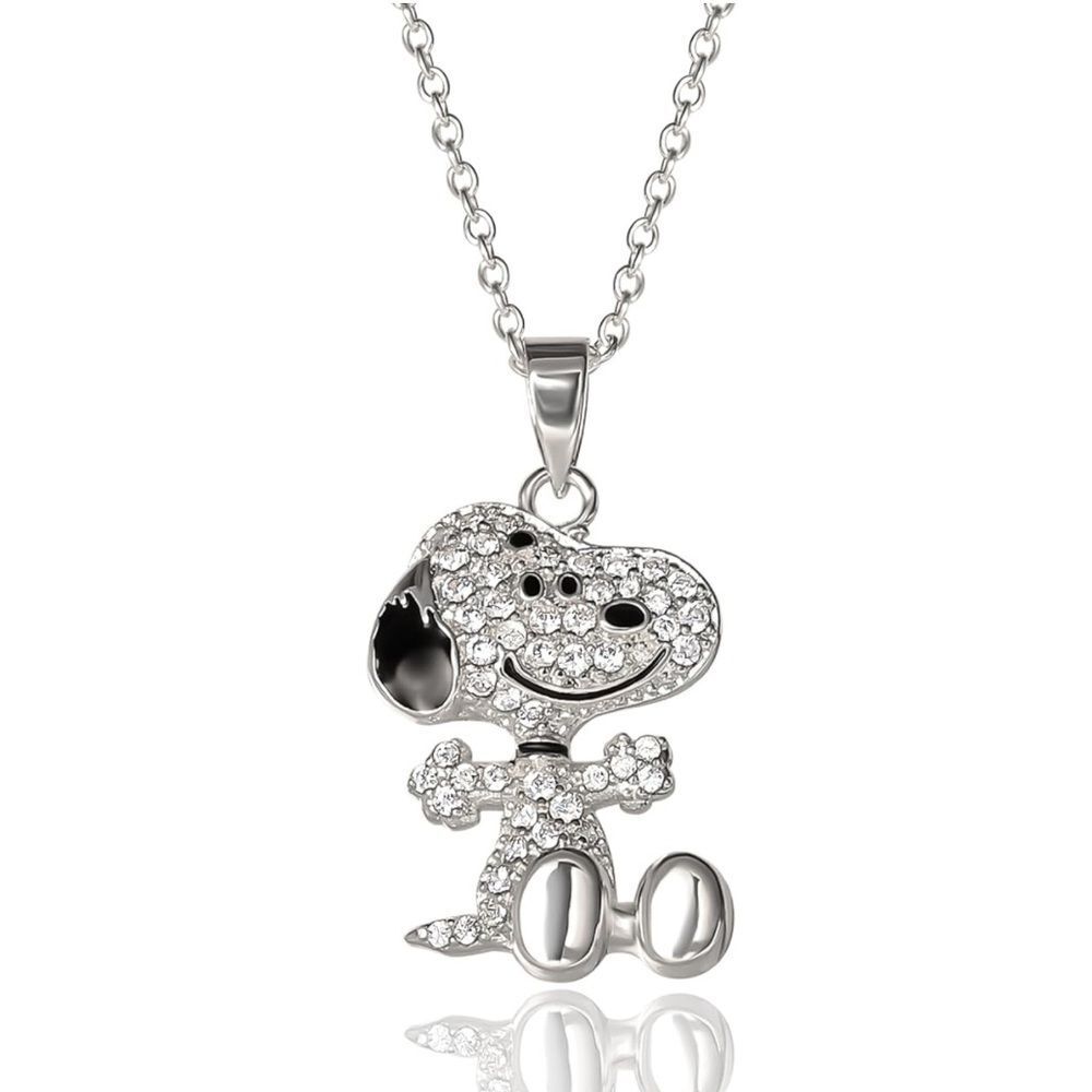 925 Sterling Snoopy Necklace | Simulated Diamond | Official Peanuts Jewelry